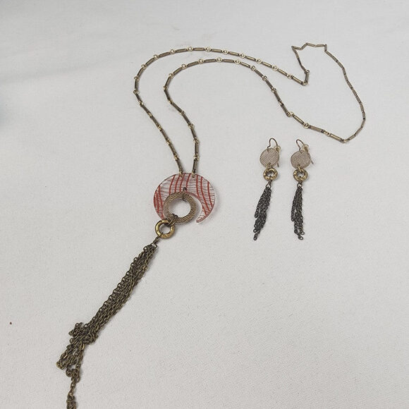 Color By Amber Red & Gold Long Necklace & Earring Set - Picture 2 of 7